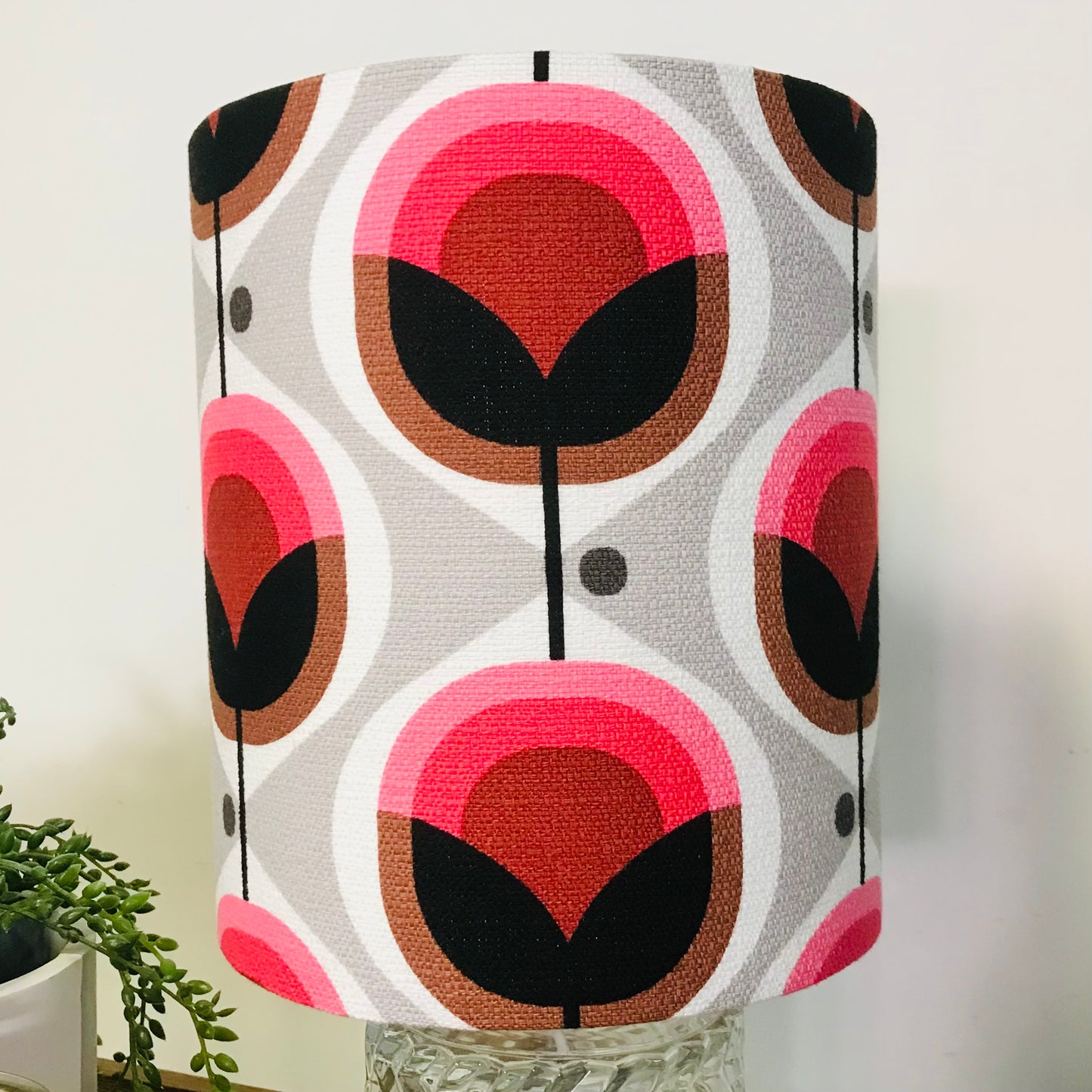 Custom Lamp Shade only - Barkcloth Geo Flower in Pink