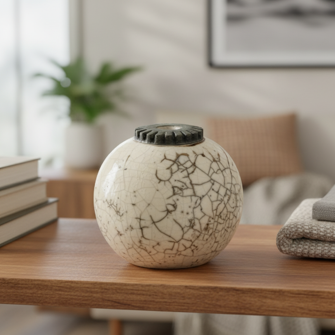 Raku Decorative Vessel - Round White
