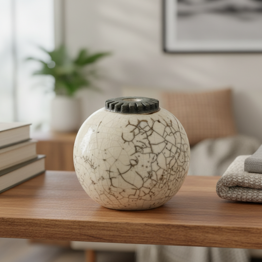 Raku Decorative Vessel - Round White