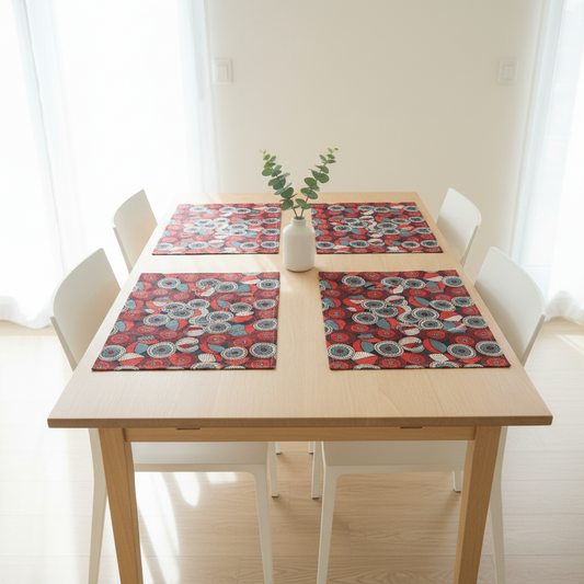 Reversible Placemats - Lined Spirals with Red Reverse (set of 4)