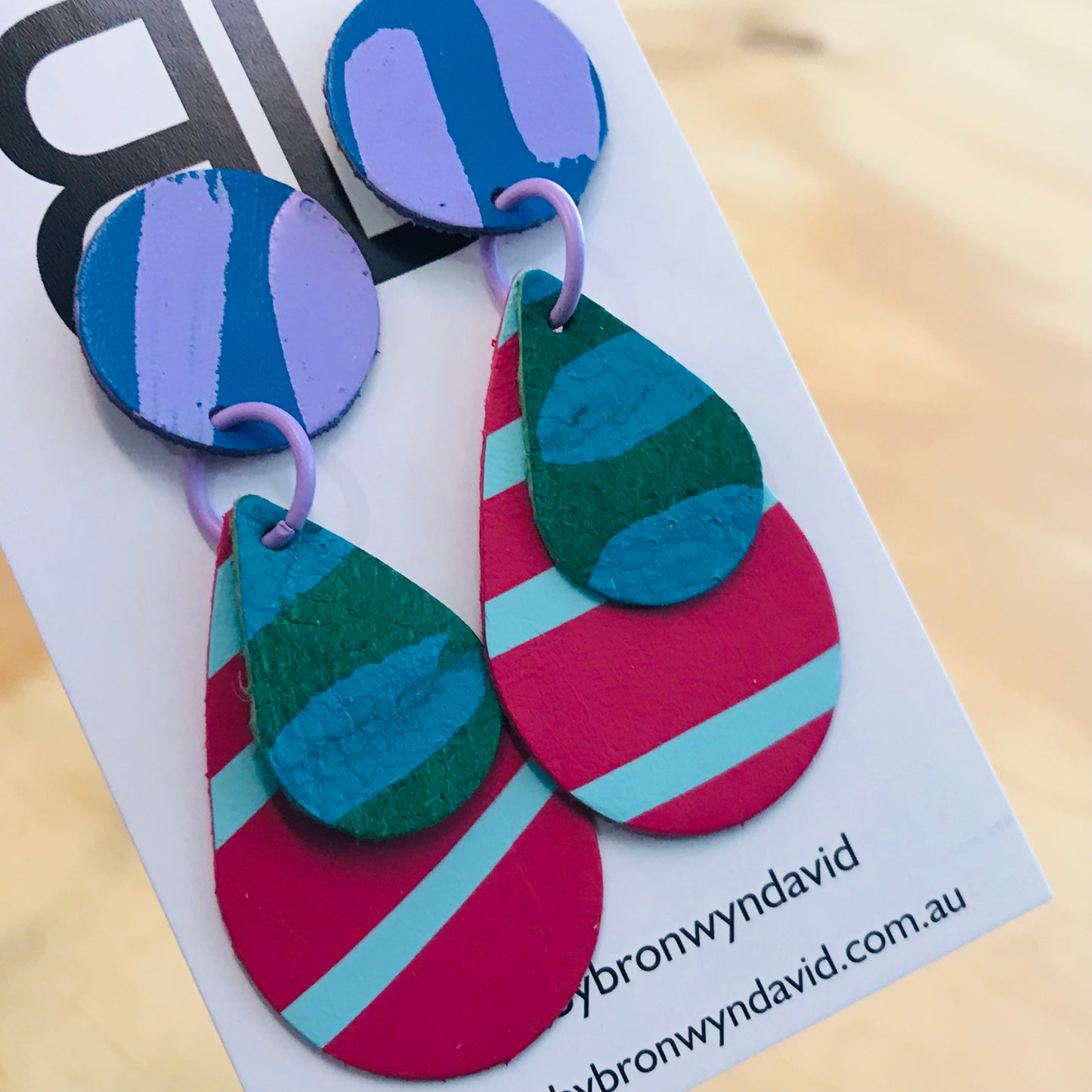 Hand painted leather bold statement earrings - The Saturn