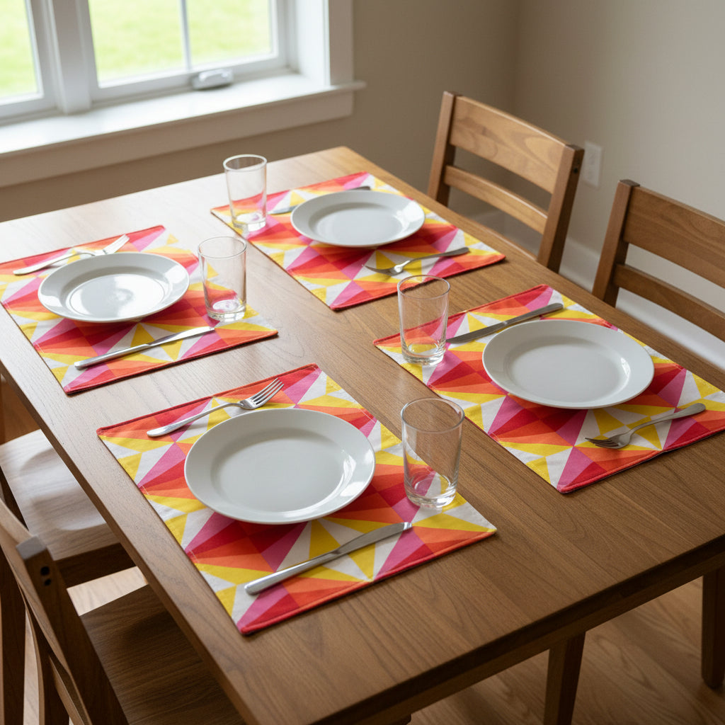 Reversible Placemats - Citrus Geo with Cherry Reverse (set of 4)