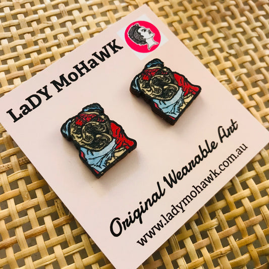 Original Art Printed Timber Earrings - studs