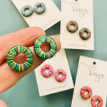 Bamboo Handpainted Mini Hoop Donut Studs