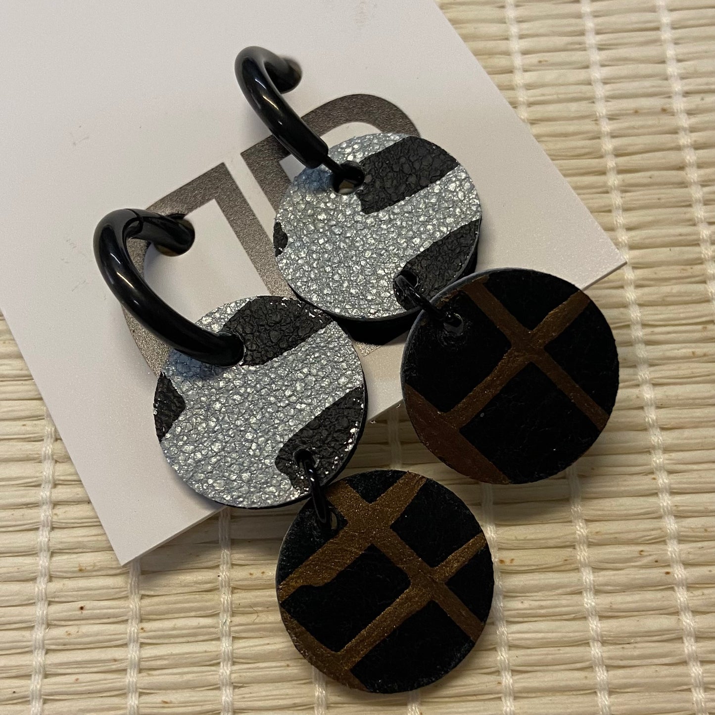 Hand painted leather bold statement earrings - Reversible Double Huggies (medium)