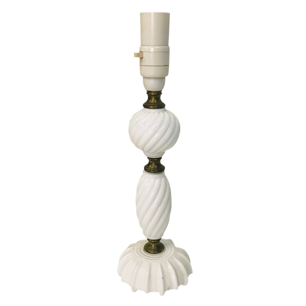 Lamp Base Only - Milk Glass & Brass Vintage Table Lamp