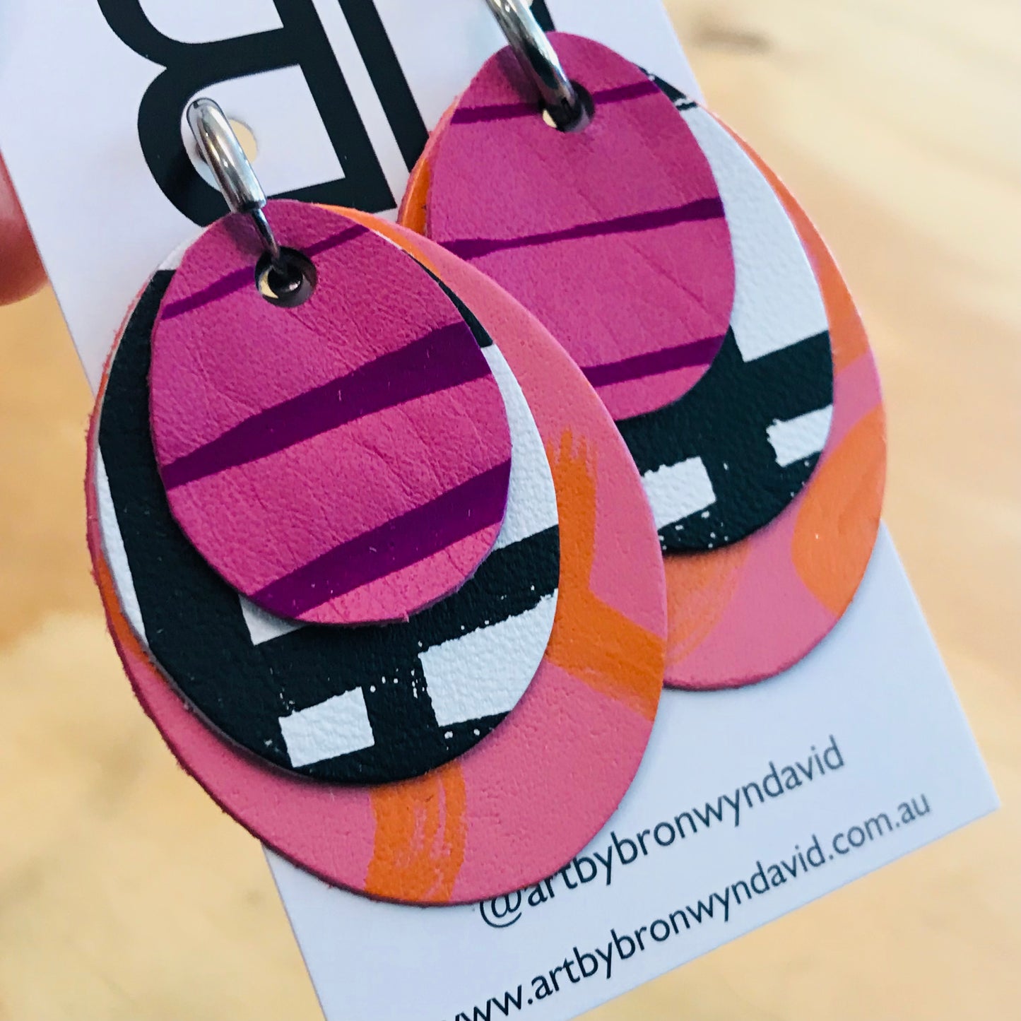 Hand painted leather bold statement earrings - The Layered Droplet