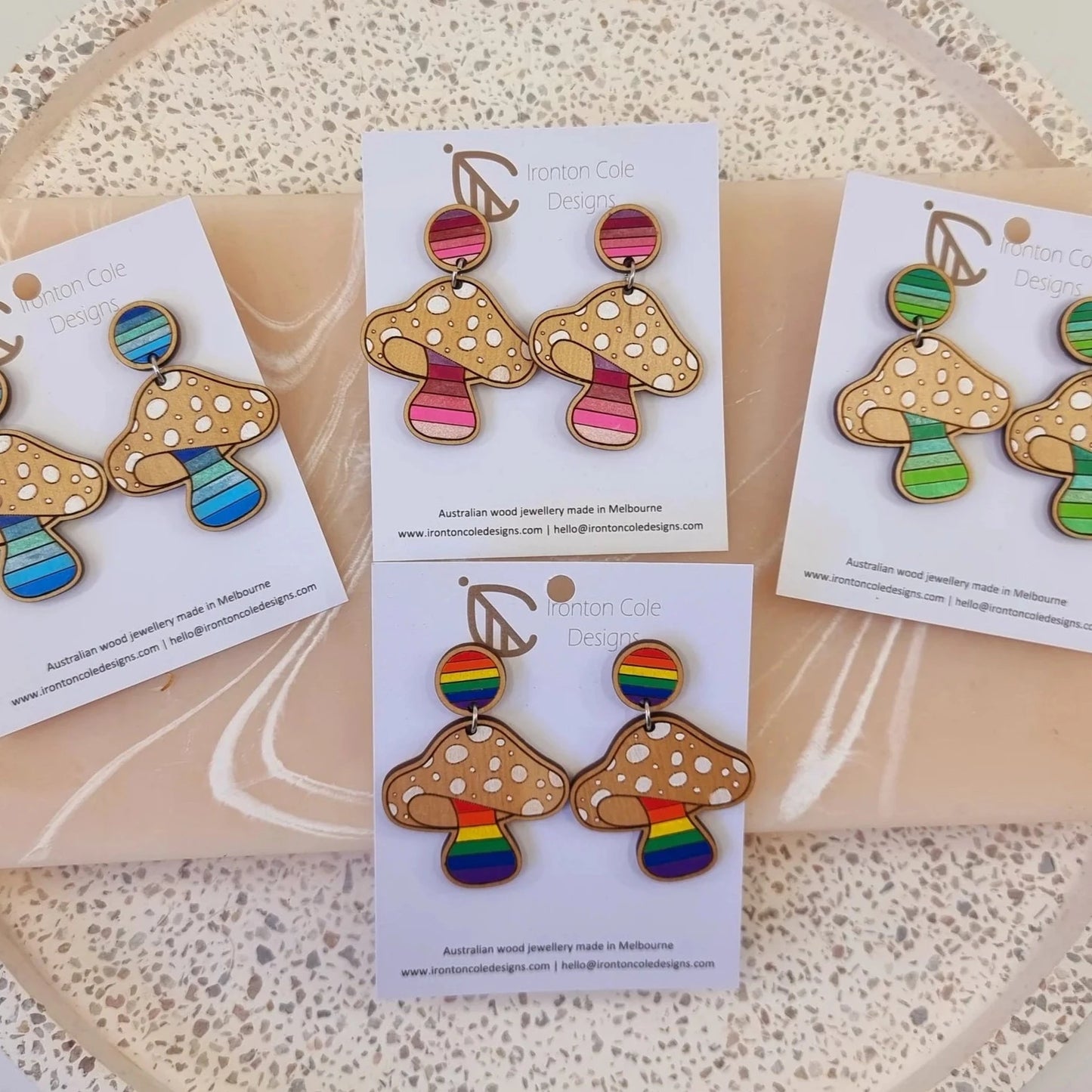 Handpainted Laser Cut earrings - Mushrooms