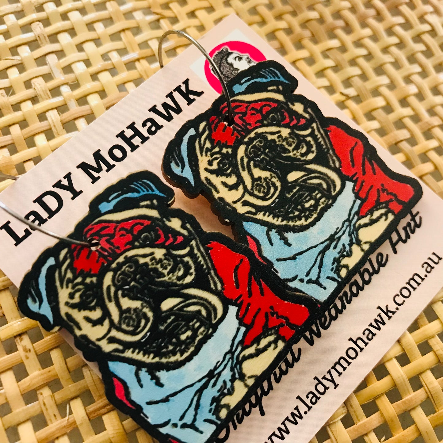 Original Art Printed Timber Earrings - hoops