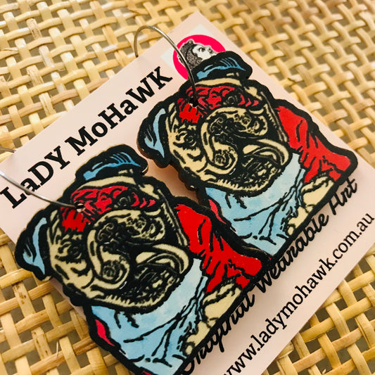 Original Art Printed Timber Earrings - hoops