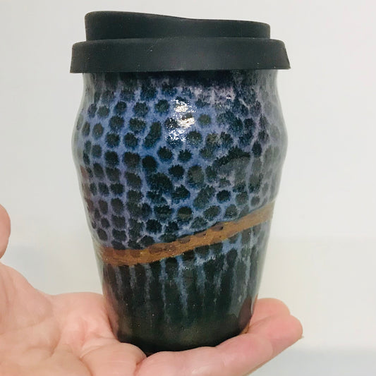 Handcrafted Pottery Traveler Cup - Ink Spot (300mls)