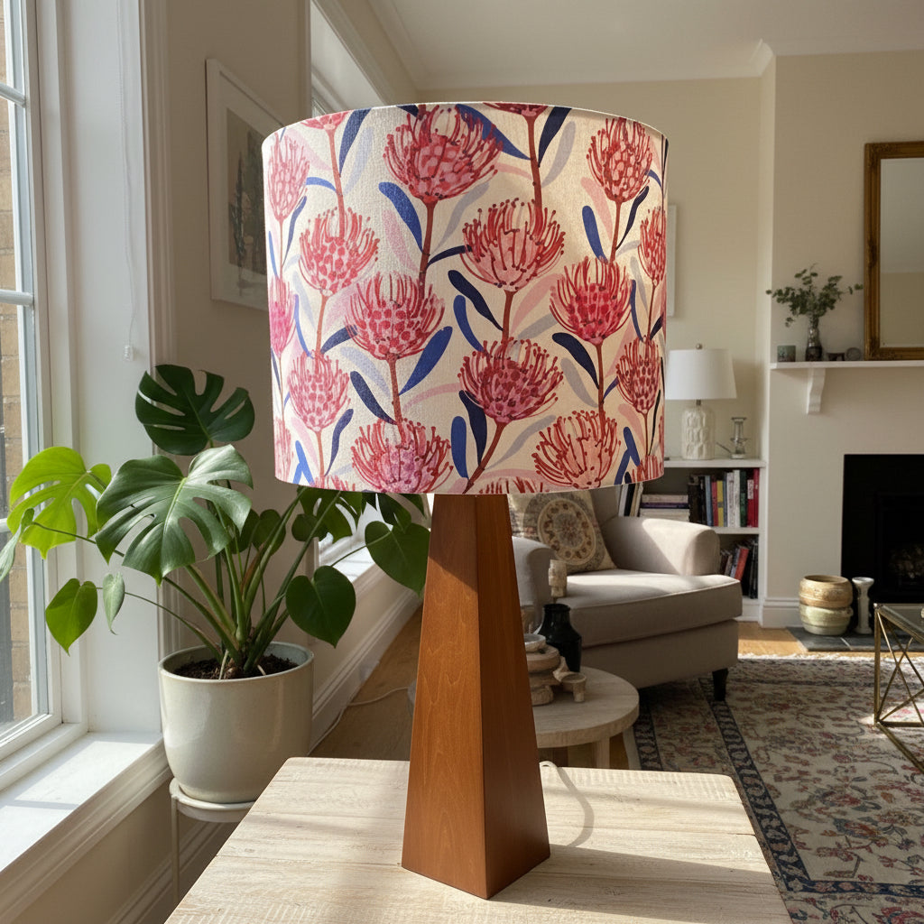 Timber Square Column Table Lamp with Warratah's Shade (pair available)