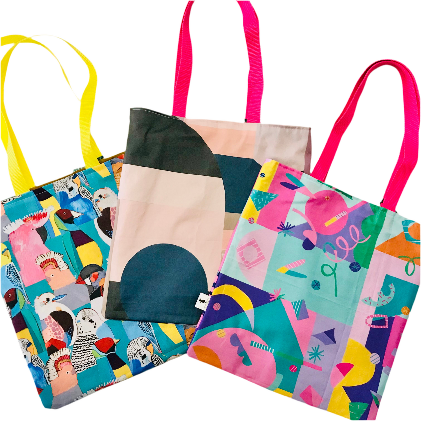 Handmade Fabric Tote Bags with Webbed Shoulder Strapes