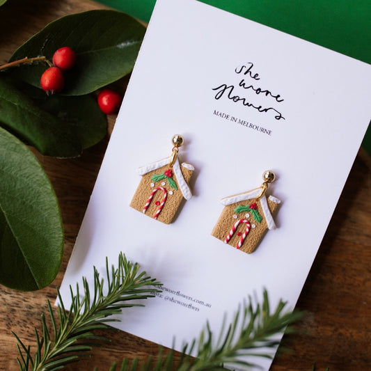 Christmas Polymer Clay Earrings - Gingerbread Houses