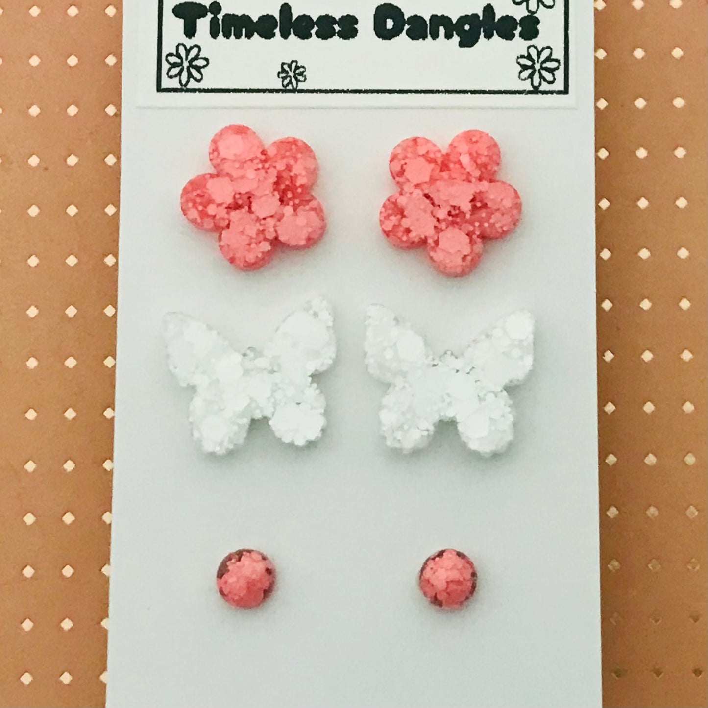 Novelty Resin Sparkle Stud Earrings - triple pack