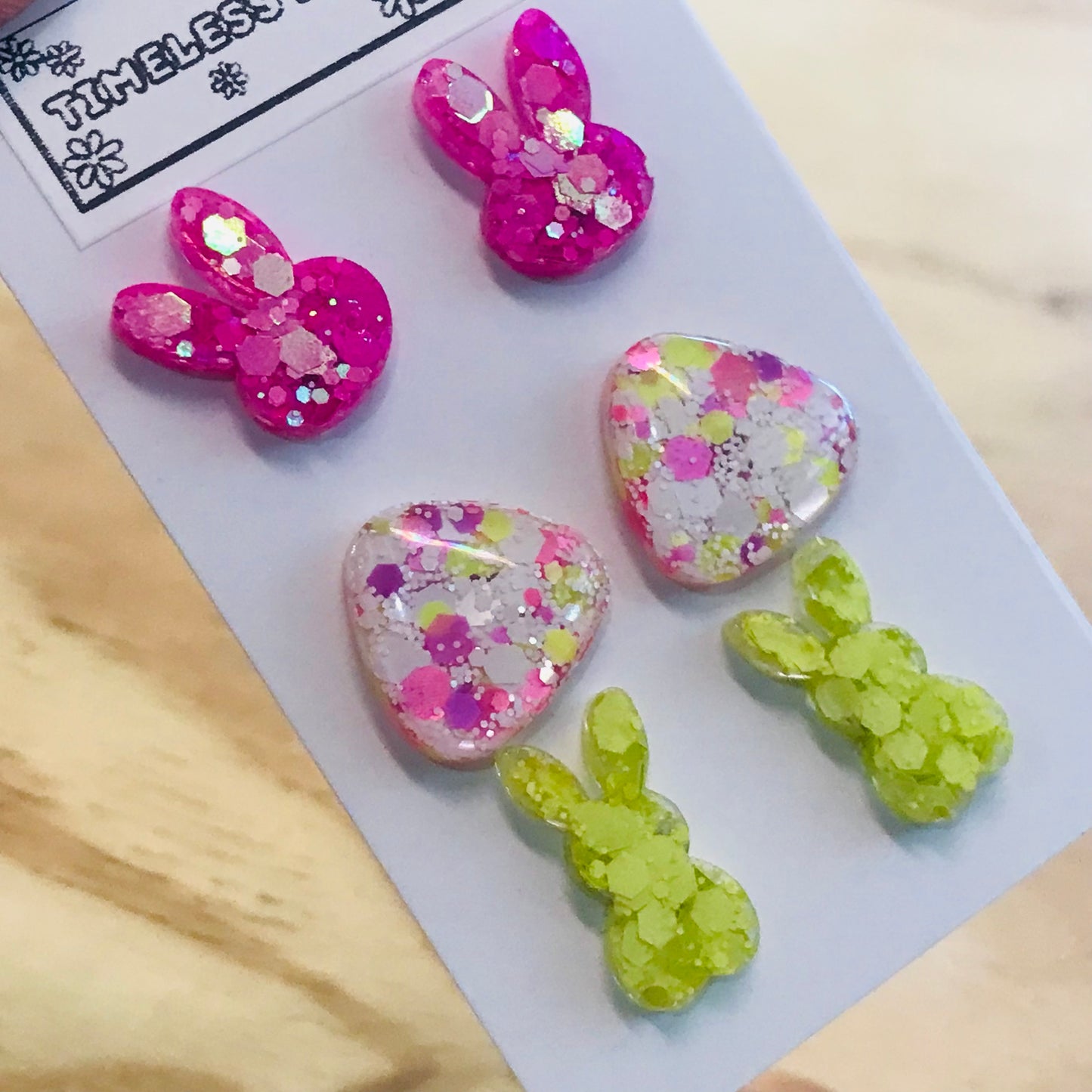 Novelty Resin Sparkle Stud Earrings - triple pack
