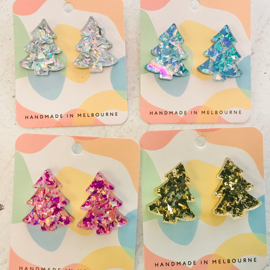 Novelty Acrylic Earrings - Christmas Tree Studs