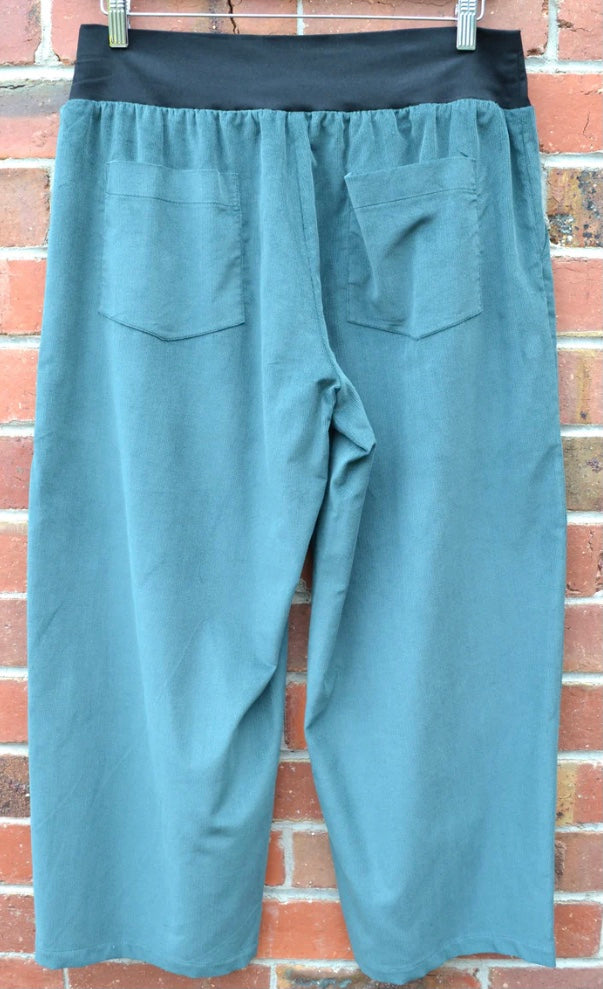 Women's Handmade Band Pants - Bottle Green Corduroy