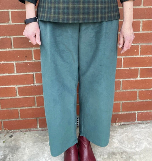 Women's Handmade Band Pants - Bottle Green Corduroy