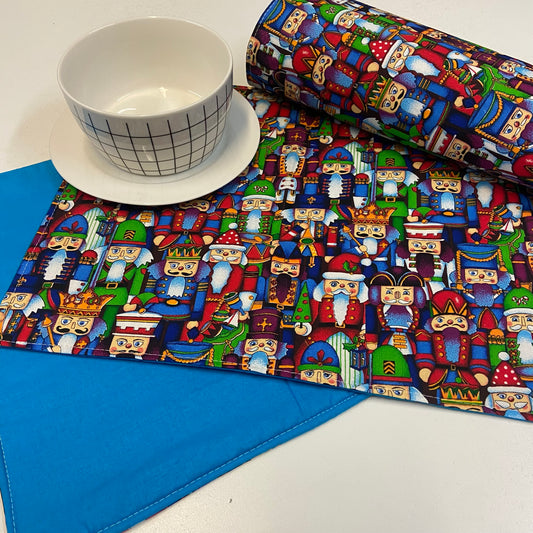 Reversible Christmas Placemats - Christmas Elfs with Blue on Reverse (set of 4)