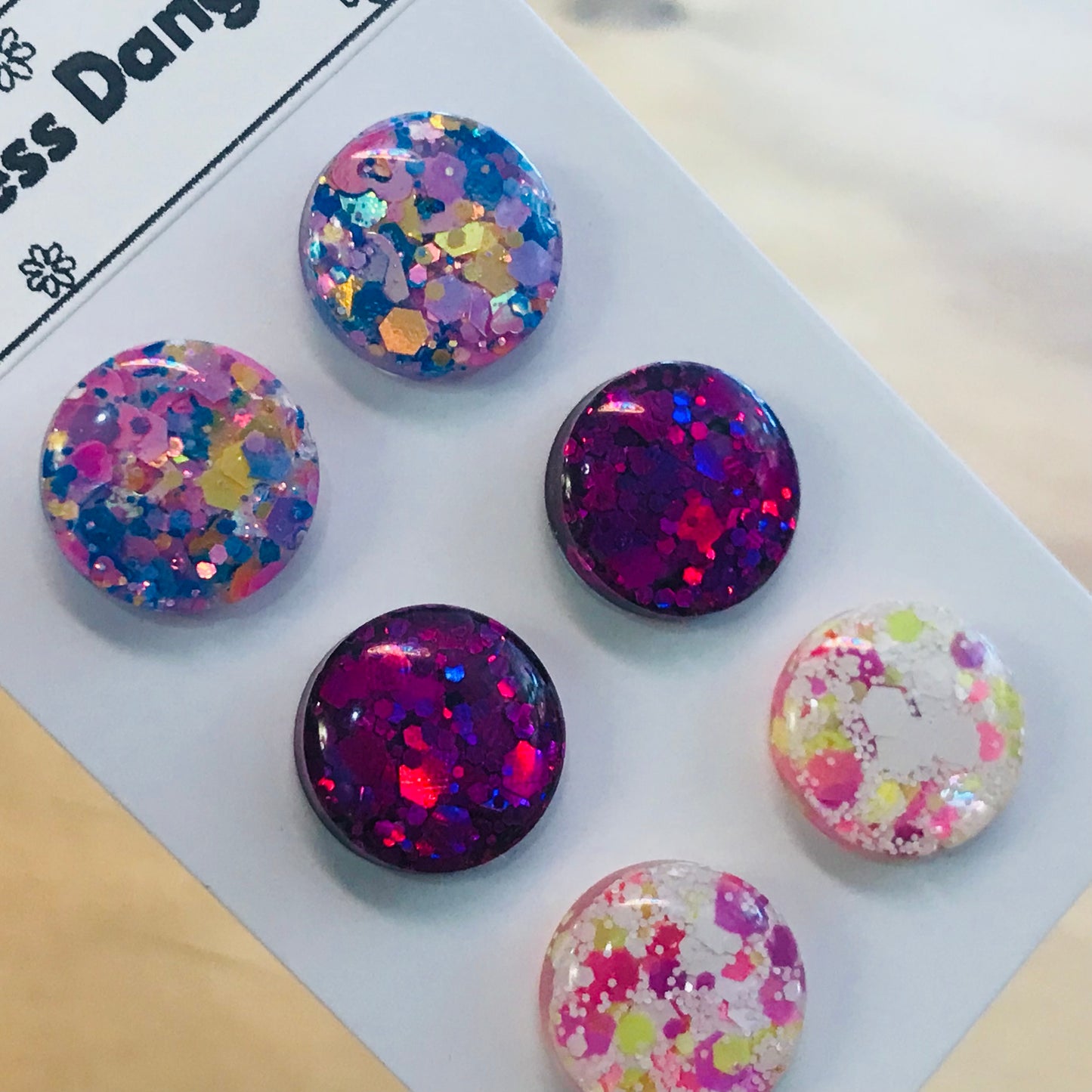 Novelty Resin Sparkle Stud Earrings - triple pack