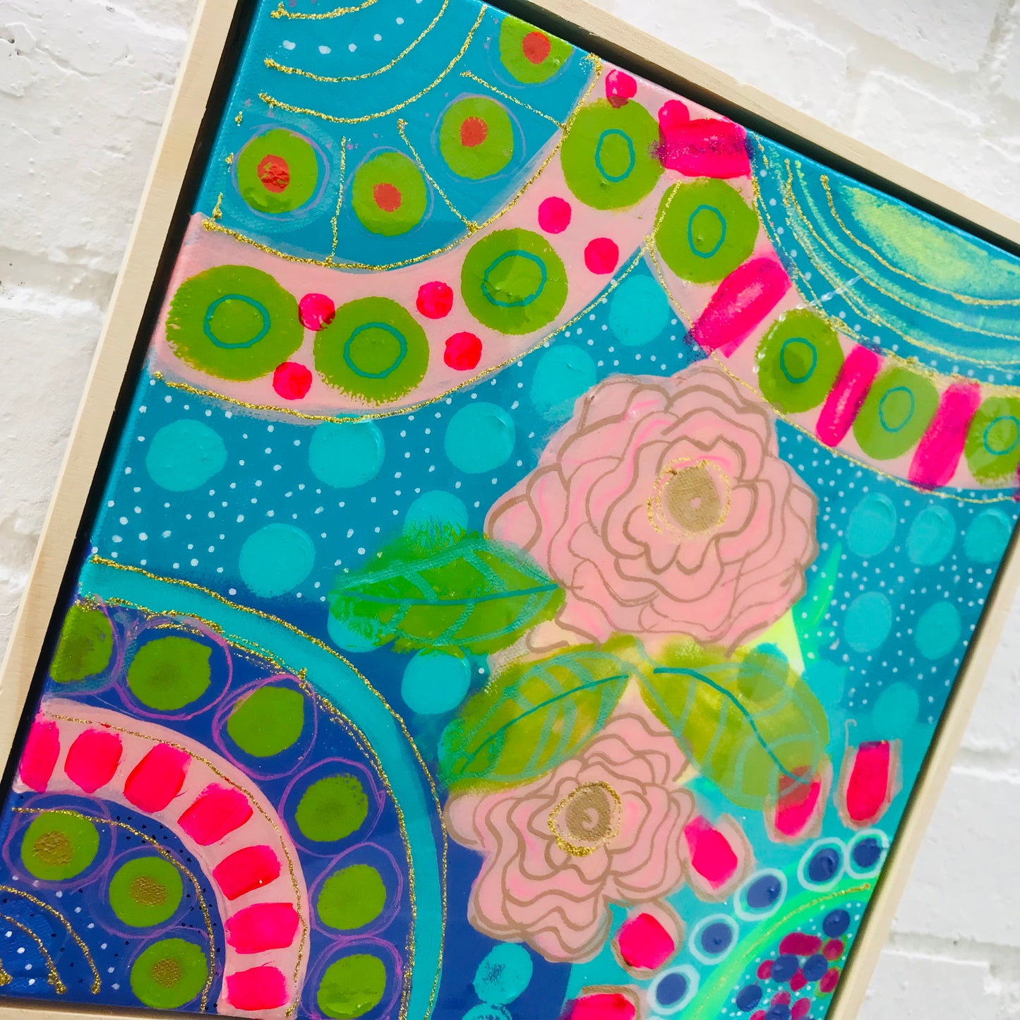 Original One of a Kind Resin Artwork with Frame - Flowers Drifting