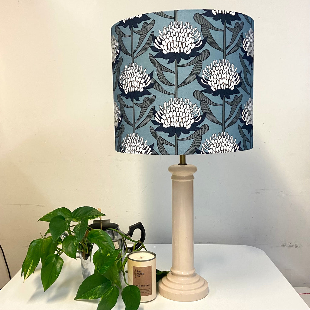 Acru Ceramic Table Lamp with Warratahs in Blue Shade
