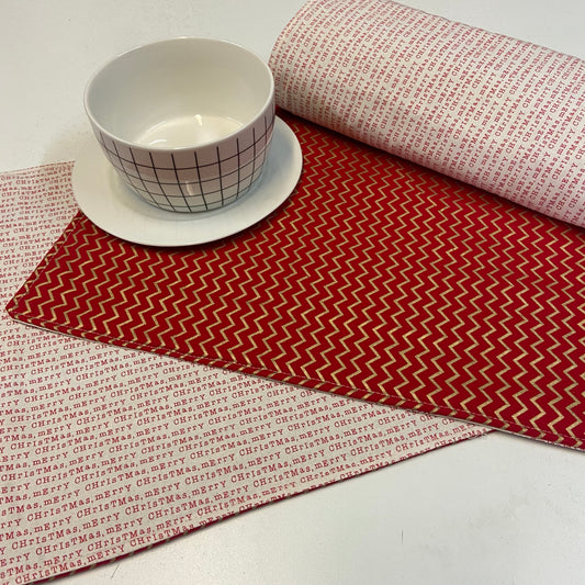 Reversible Christmas Placemats - Merry Christmas with Chevron on Reverse (set of 4)