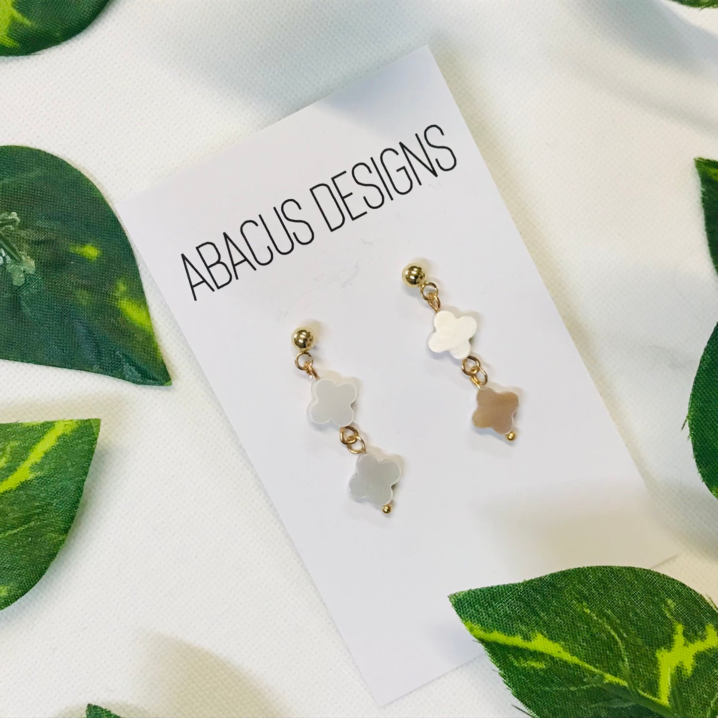Pearlescent & Brass Dangle Earrings