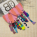 Hand painted leather bold statement earrings - The Punch with Tassles