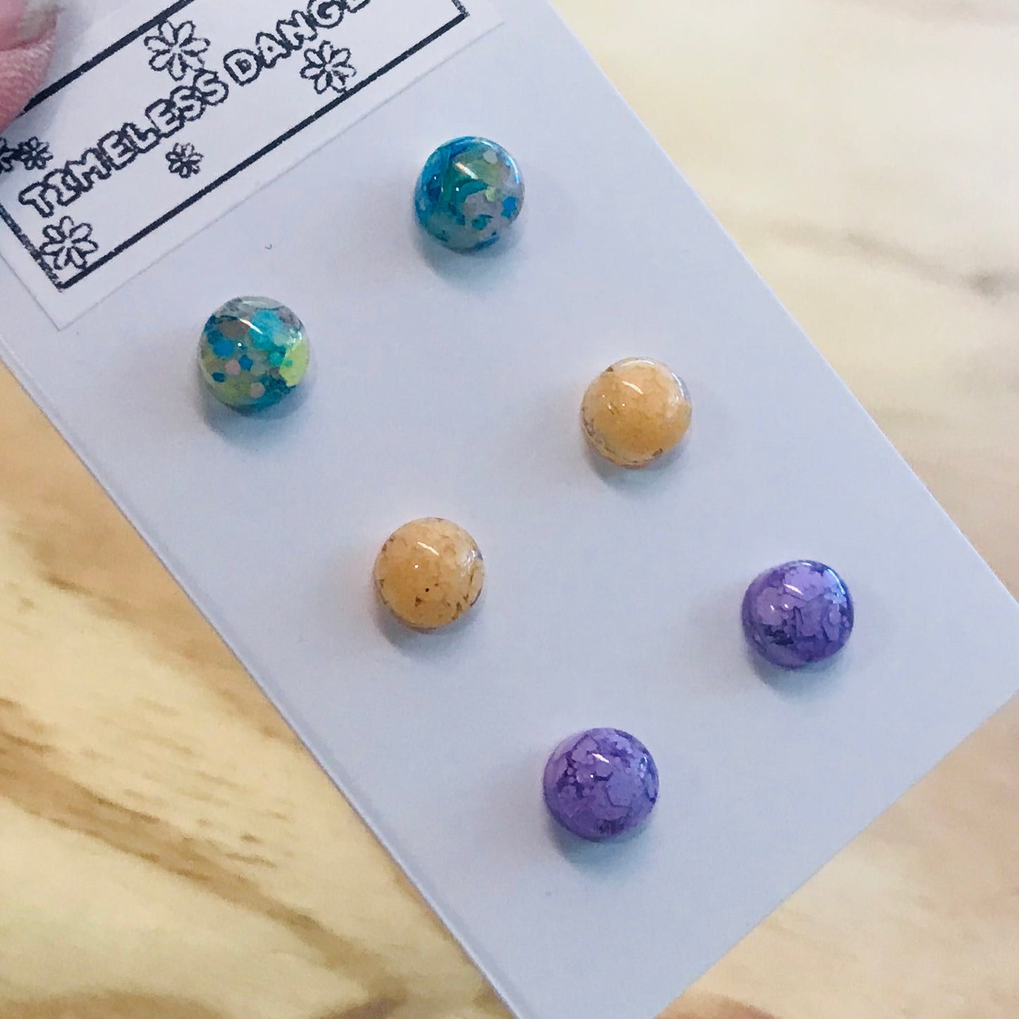 Novelty Resin Sparkle Stud Earrings - triple pack