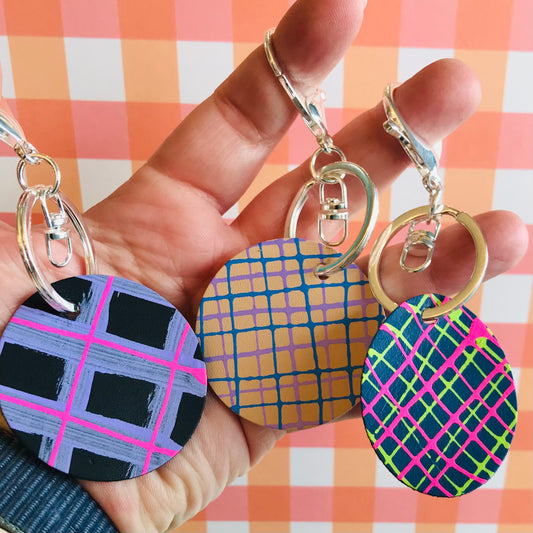 Handpainted Leather Keyrings - round