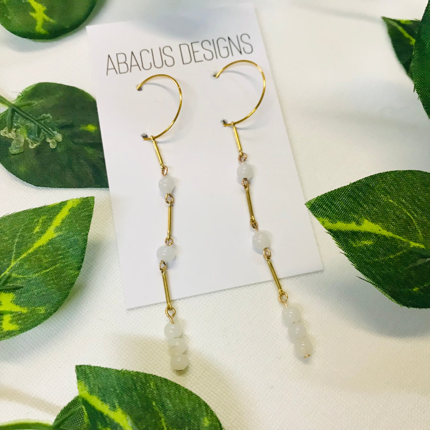 Pearlescent & Brass Dangle Earrings