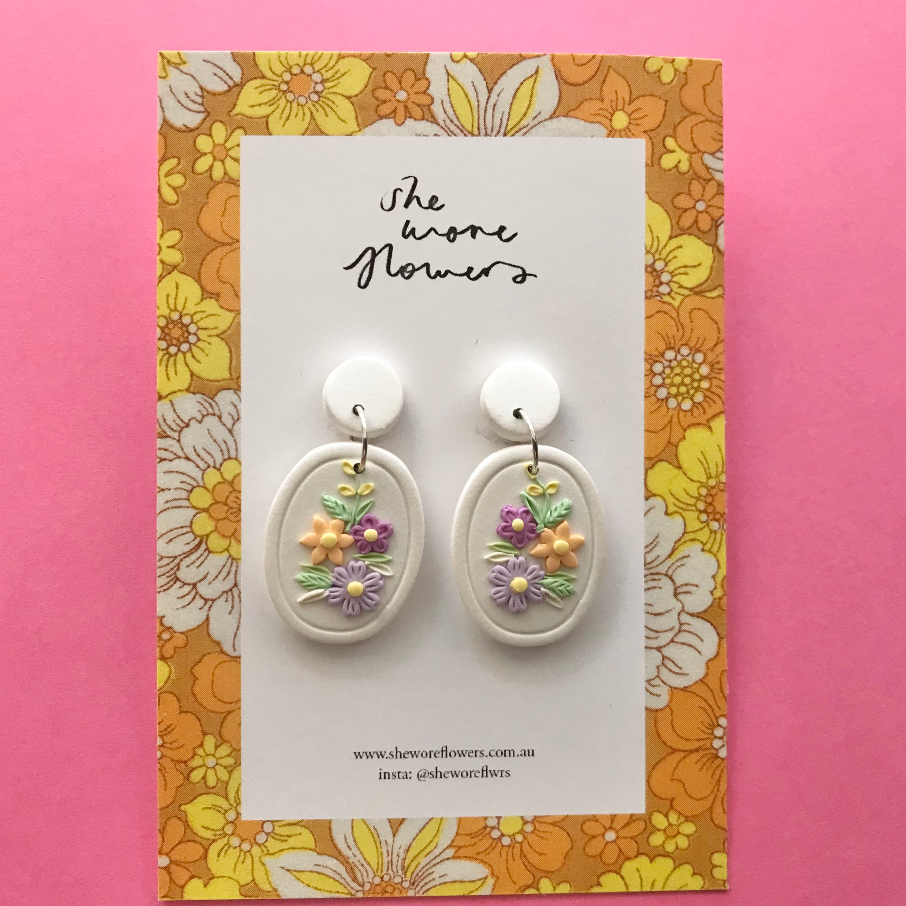 Floral Polymer Clay Bouquet Dangle Earrings