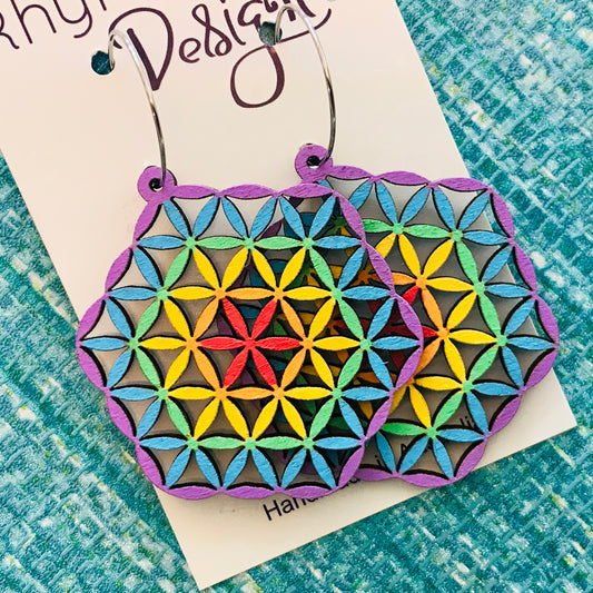 Rainbow Lattice Hex Statement Earrings