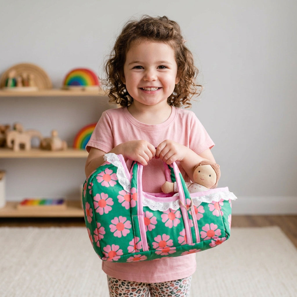 Cloth Carrier Dolls Basket Set with Blanket and Pillow