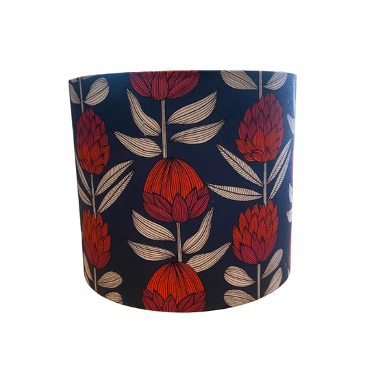 Black Caged Sphere with Proteas on Navy Shade