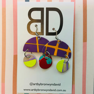 Hand painted leather bold statement earrings - The Dome Mini (with hook)