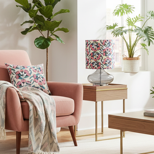 Smoked Glass Table Lamp with Gumnut Shade