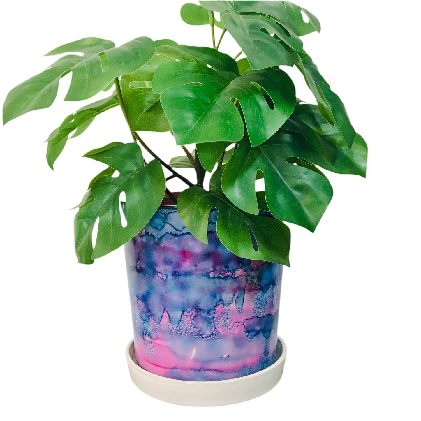 Alcohol Ink planter pot with tray - Blue Sunset