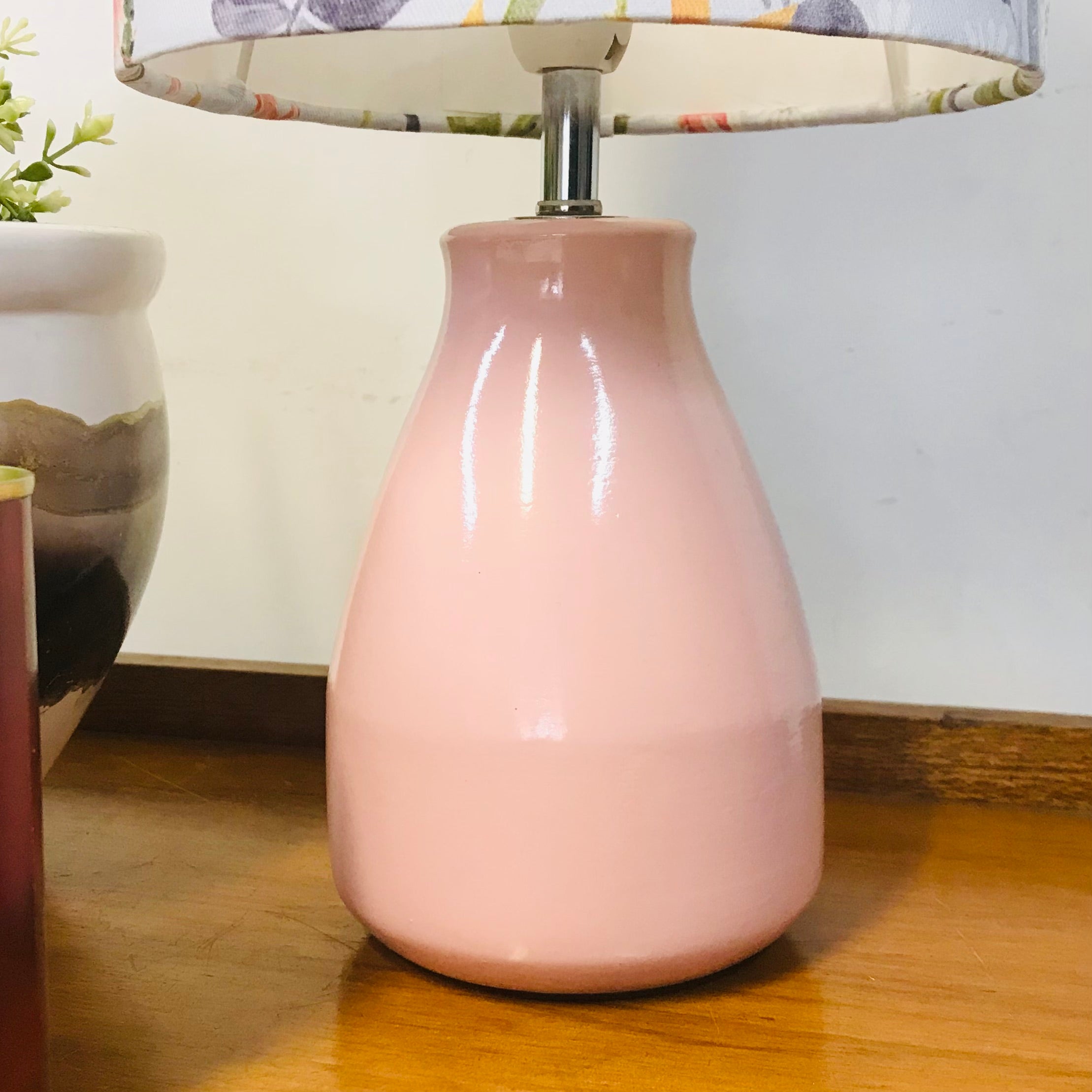 Pastel Pink Floral Mini Ceramic Table Lamp