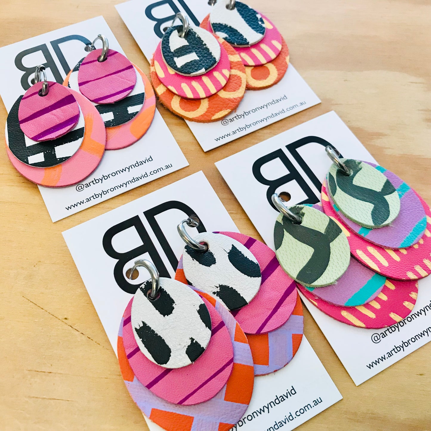 Hand painted leather bold statement earrings - The Layered Droplet