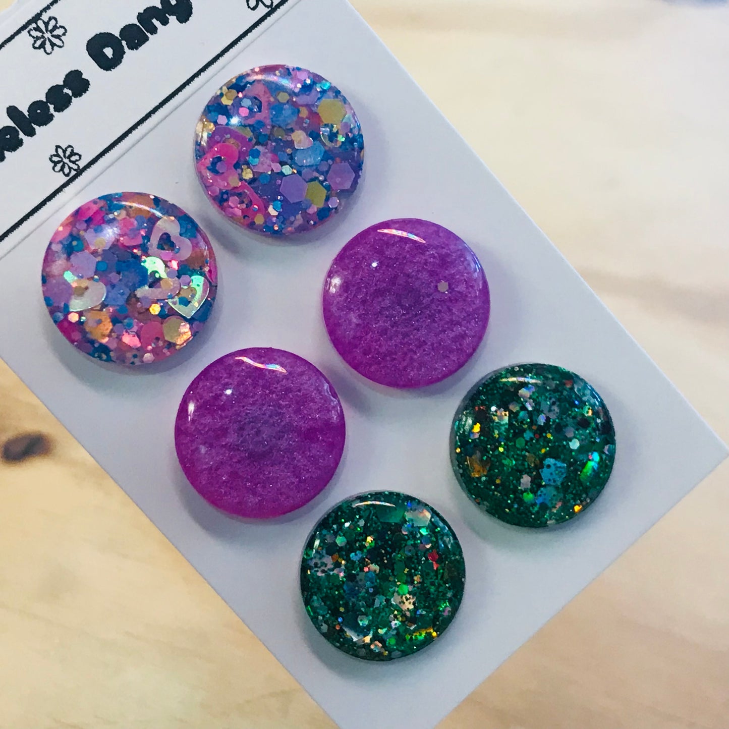 Novelty Resin Sparkle Stud Earrings - triple pack