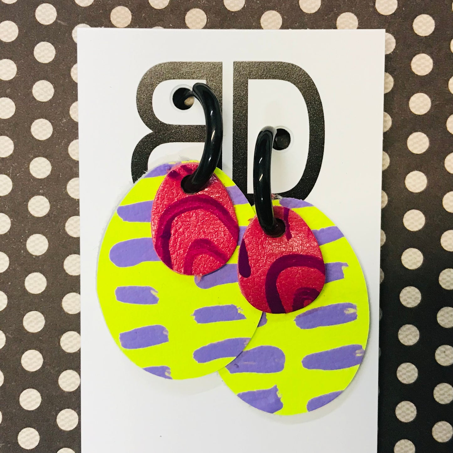 Hand painted leather bold statement earrings - Interchangeable Huggies