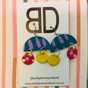 Hand painted leather bold statement earrings - The Dome Mini (with hook)