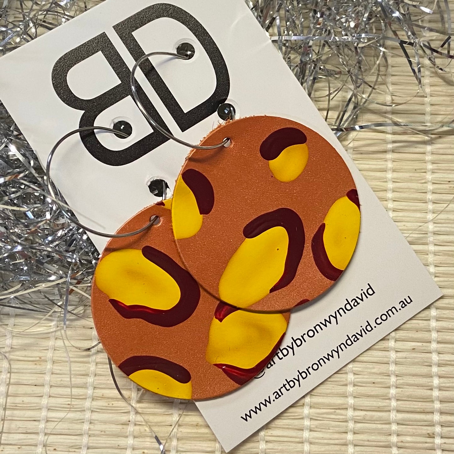 Hand painted leather bold statement earrings - The Sphere
