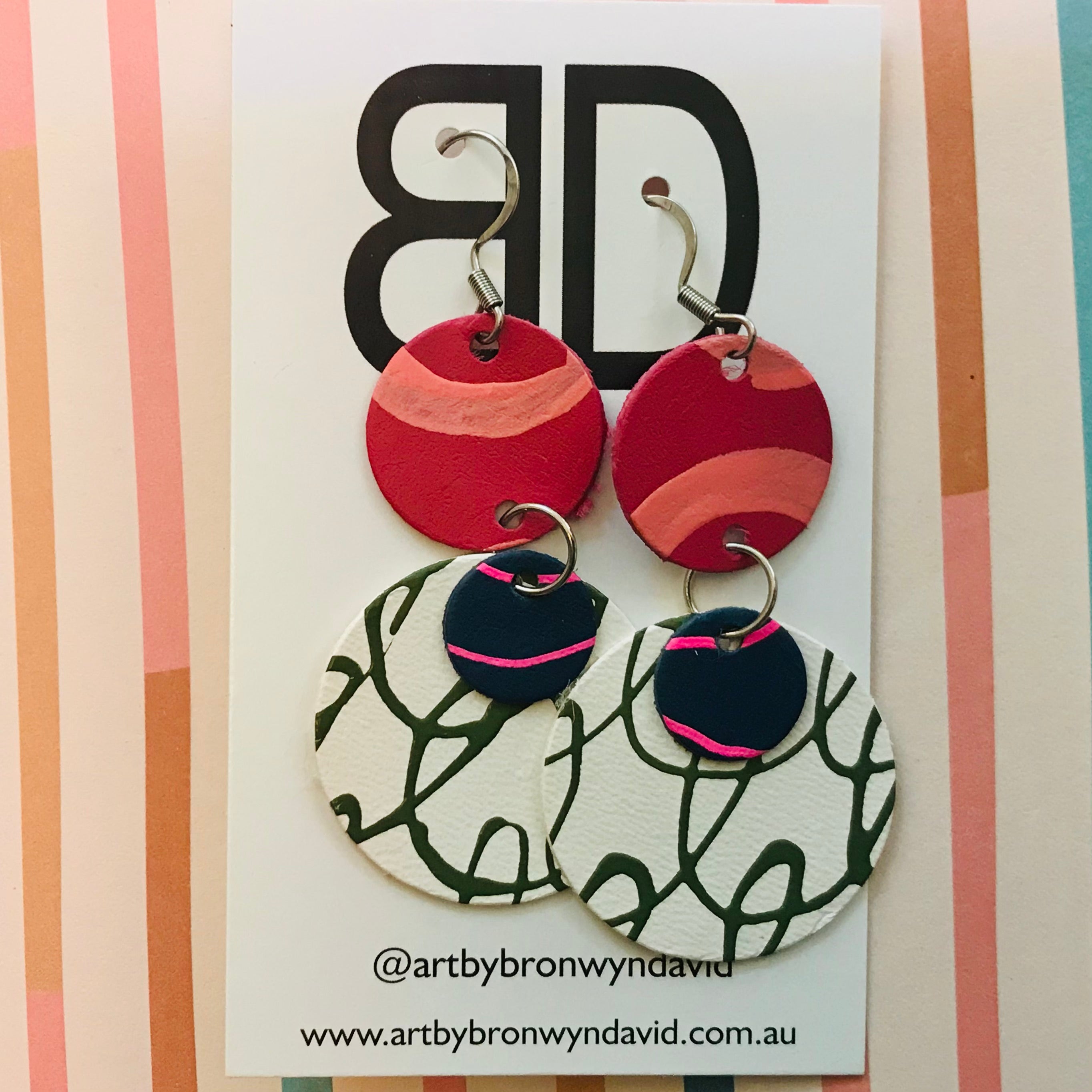 Hand painted leather bold statement earrings - The Stacked Dot