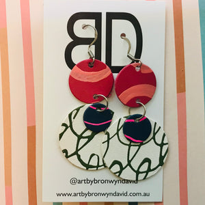 Hand painted leather bold statement earrings - The Stacked Dot