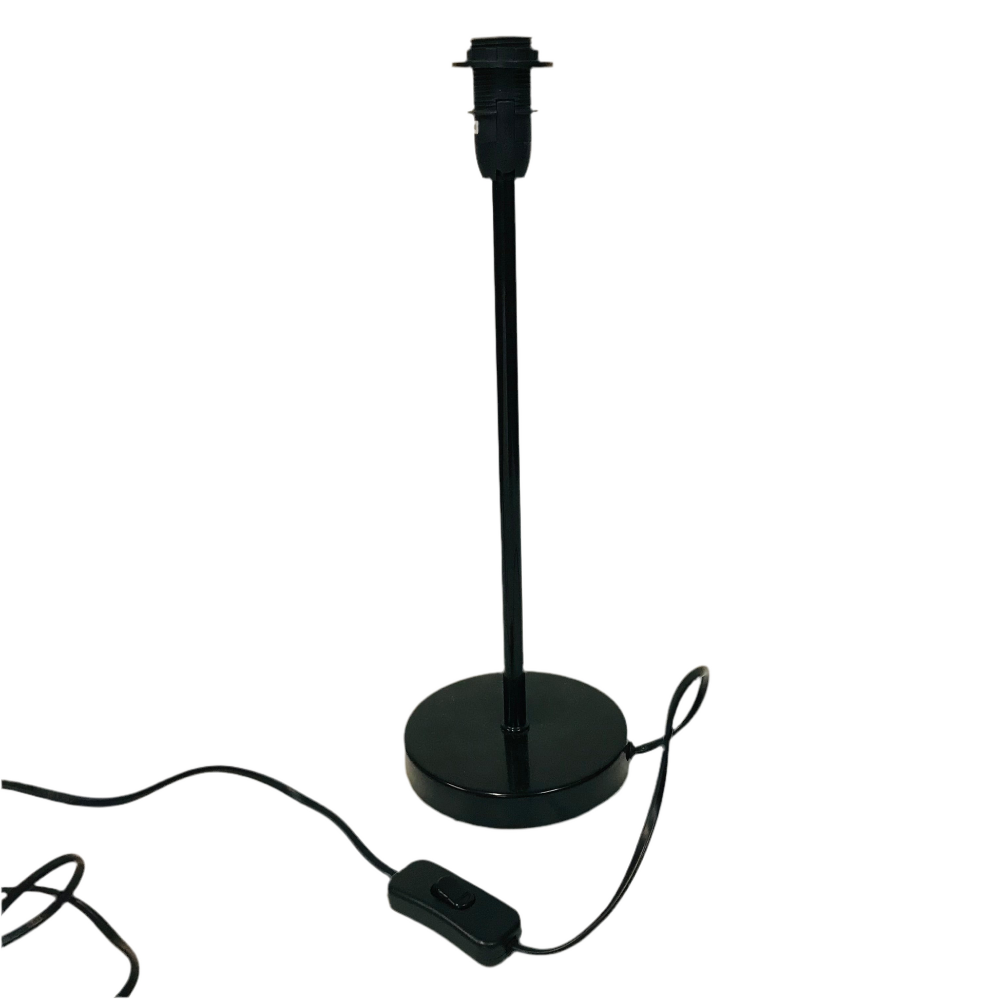 Black lamp base with cord on a white background