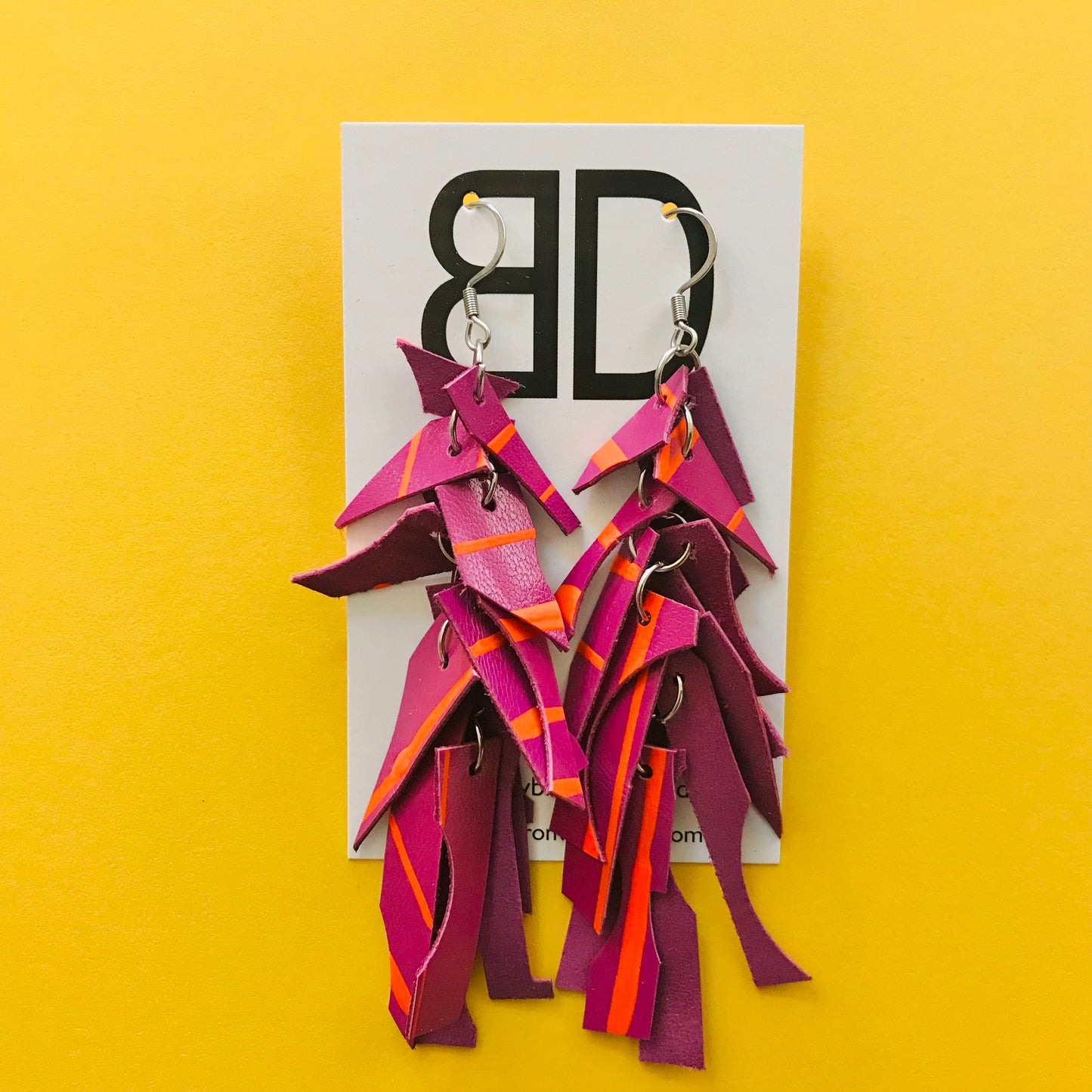 Hand painted leather bold statement earrings - The Tassle